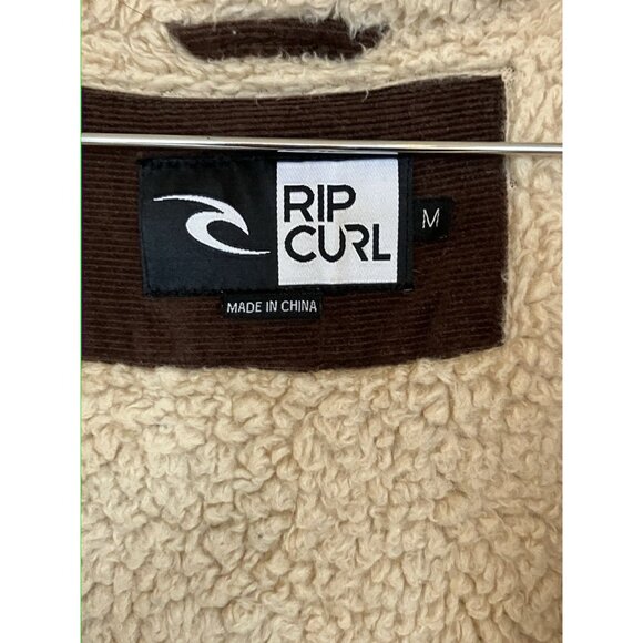 RIP CURL Corduroy Button Down Hooded Jacket, Sherpa Lined, Brown, Medium - Picture 2 of 8